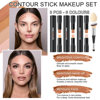 6 Colors Cream Contour Stick Makeup, Primer Face Highlighter Contouring for Beginners, Highlight and Contour Kit, Cream Concealer Makeup Blush Stick, Primer Face Corrector (SET B)