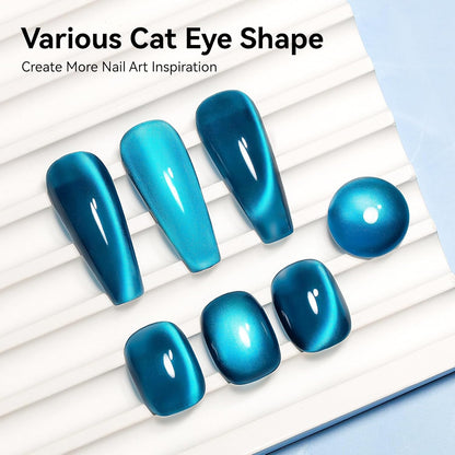 Cat Eye Gel Nail Polish, Sea Blue Jelly Glass Magnetic Nail Polish Magic Holographic Effect, Glitter UV Gel Sparkle Crystal Color for Nail Salon DIY At Home