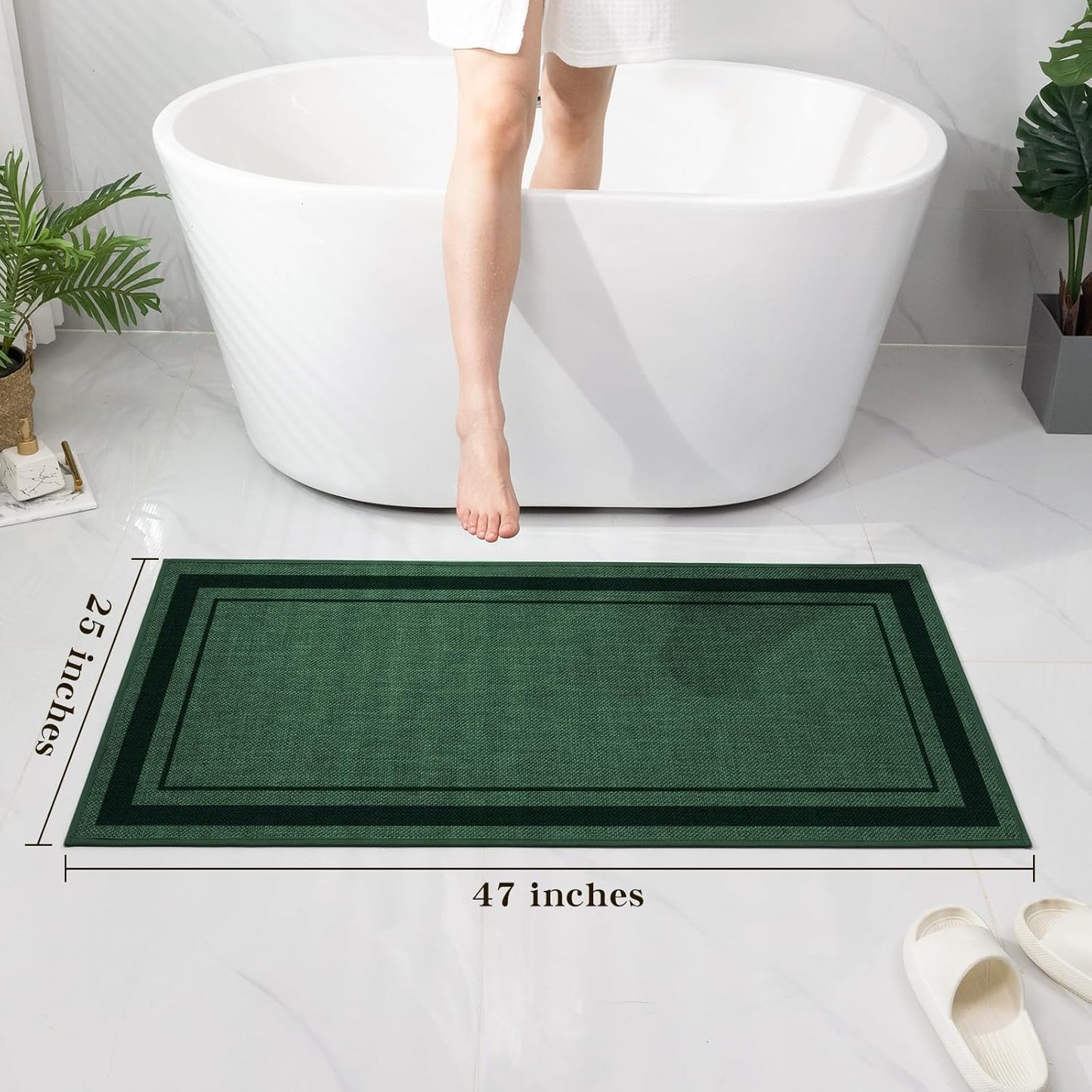 chakme Bathroom Rugs Mat 47x24, Ultra Thin Non Slip Bath Mat Large Quick Dry Absorbent Bath Mat for Bathroom Floor, (Dark Green, 47"x24")