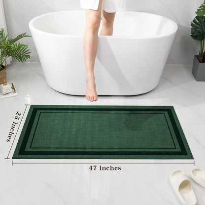 chakme Bathroom Rugs Mat 47x24, Ultra Thin Non Slip Bath Mat Large Quick Dry Absorbent Bath Mat for Bathroom Floor, (Dark Green, 47"x24")