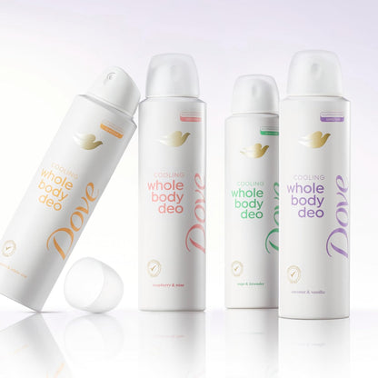 Dove Whole Body Deo Aluminum Free Invisible Spray Deodorant Coconut & Vanilla for 72h Odor Control 4 oz