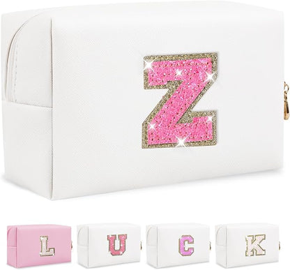Initial letter patch makeup bag,