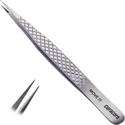 Curacoro Lash Tweezer - Professional & Precision Fiber Tip Grip Lash Tweezers for Eyelash Extensions, Multi Shapes & Purposes Tweezers for Volume, Isolation & Classic Lashes (Silver, Move It)