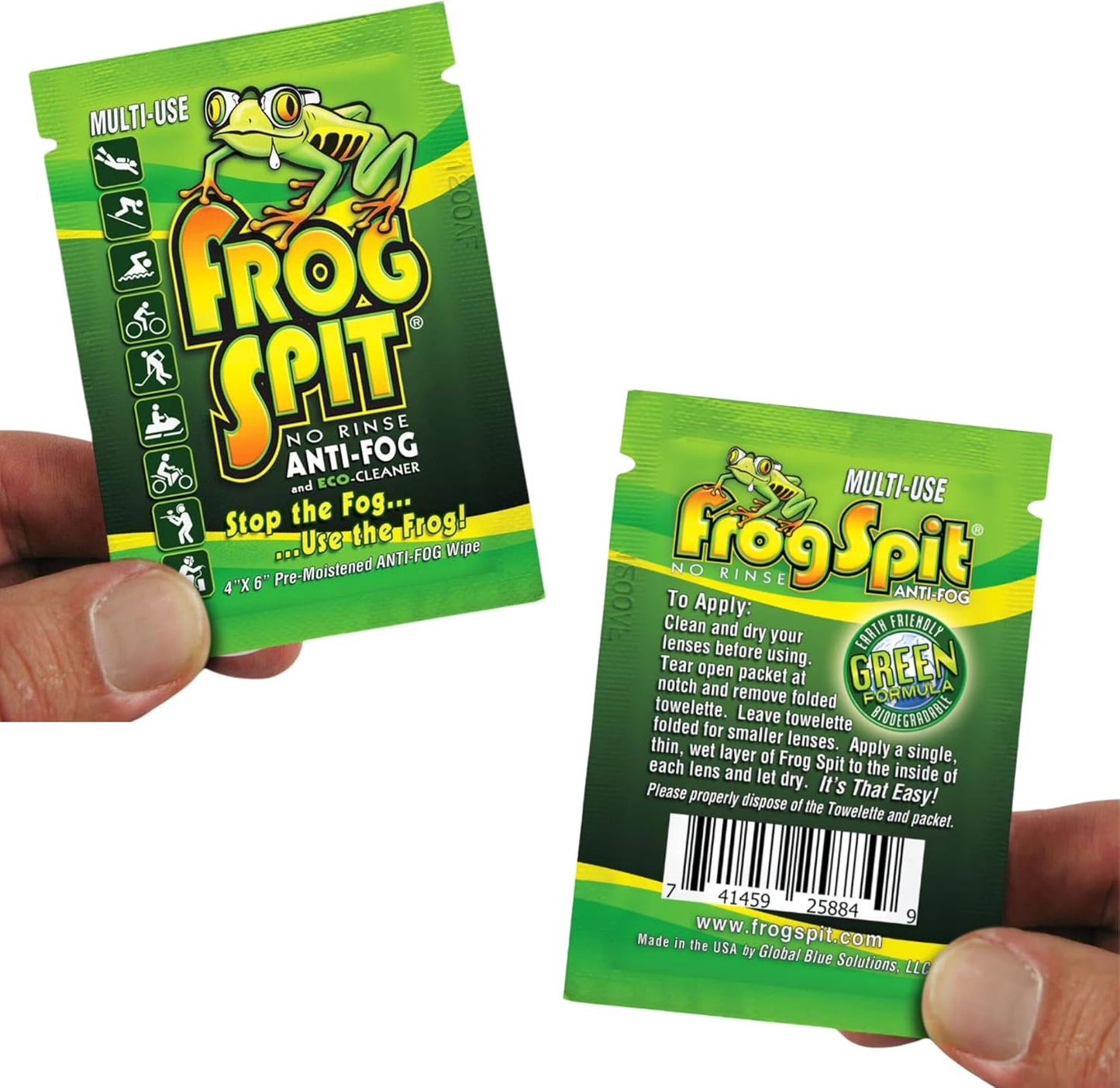 Frog Spit Pre-Moistened Anti-Fog Wipes | 100-Pack | Individually Packaged Travel Anti Fog Wipes for Glasses, Goggles, Face Masks, Helmet Face Shields