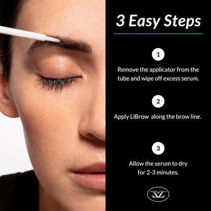 LiBrow Purified Eyebrow Serum to Grow Darker, Fuller, Thicker-Looking Brows - Natural Botanical Extracts, Safe for Sensitive Skin & Thin Overplucked Brows - Vegan & Cruelty-Free (3mL, 90-Day Supply)