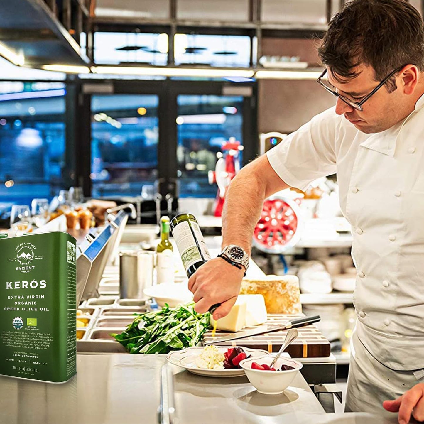 Ancient Foods Keros Greek Organic Extra Virgin Olive Oil – Cold Pressed Olive Oil from Greece, High Phenolic Organic Olive Oil from 1000 Year Old Trees (101oz, 3L)