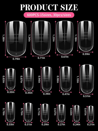 600 Pcs Toe Nail Dual Forms for Poly Extension Gel, EBANKU Toenail Extension Forms Reusable Full Cover Molds for French Tip Acrylic Toenails Pedicure for Salon & DIY at Home 15 Sizes