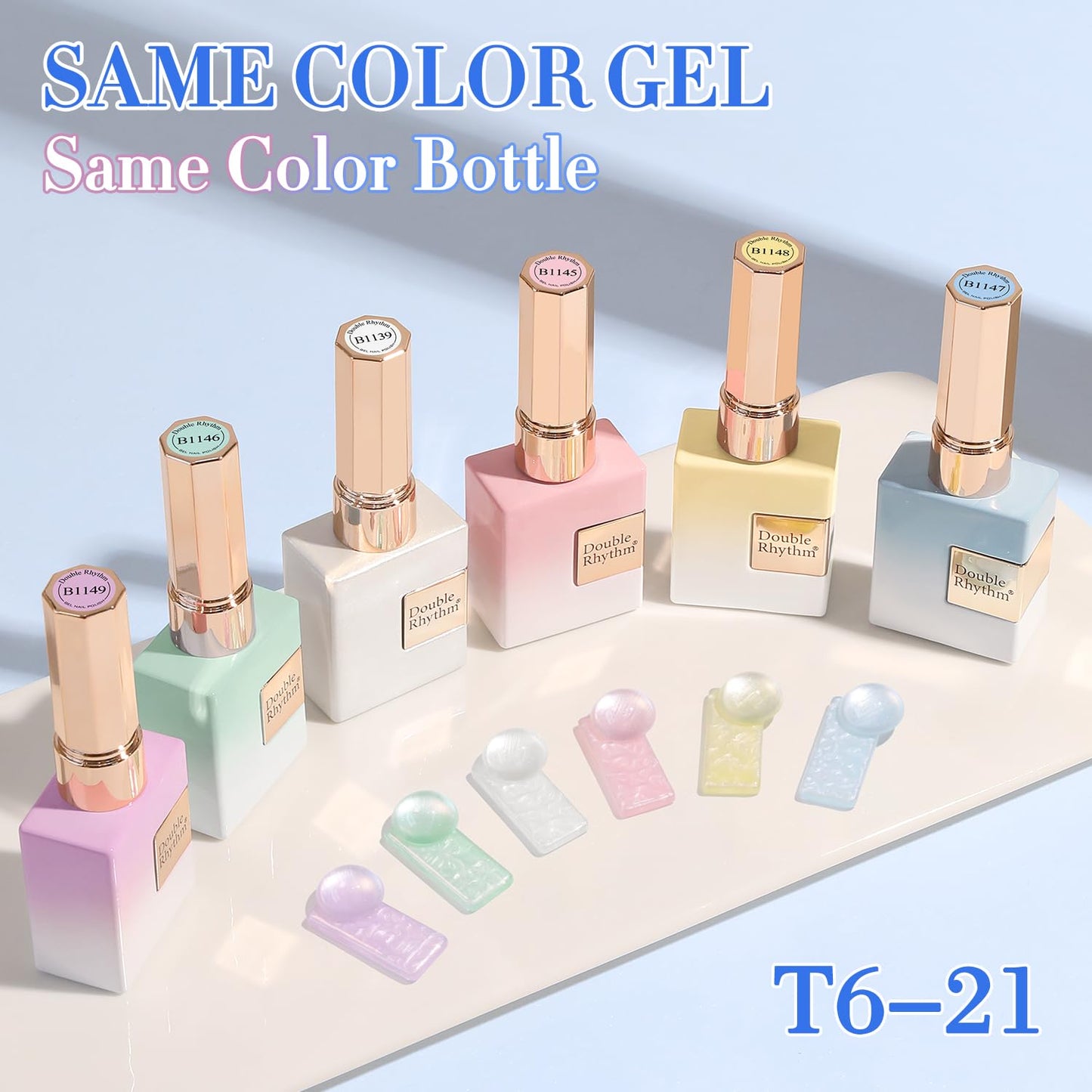 Double Rhythm 6 Pcs 15 ML Gel Polish Set Same Color Same Bottle Soak Off Gel Polish Kit Nail Art Manicure Salon DIY at Home for Women (Pearl Pink White Green Blue Purple-T6-21)