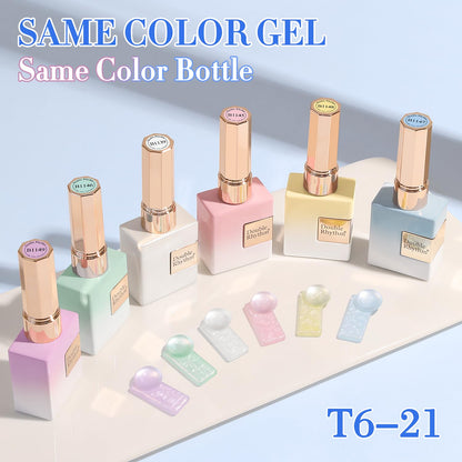Double Rhythm 6 Pcs 15 ML Gel Polish Set Same Color Same Bottle Soak Off Gel Polish Kit Nail Art Manicure Salon DIY at Home for Women (Pearl Pink White Green Blue Purple-T6-21)