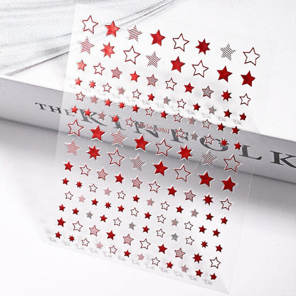 12 Sheets White Blue Red Star Nail Art Stickers 3D Self Adhesive 4th of July Nail Stickers for Nail Art Independence Day Nail Decals Star Nail Supplies Design for DIY Acrylic Nails for Women Girls