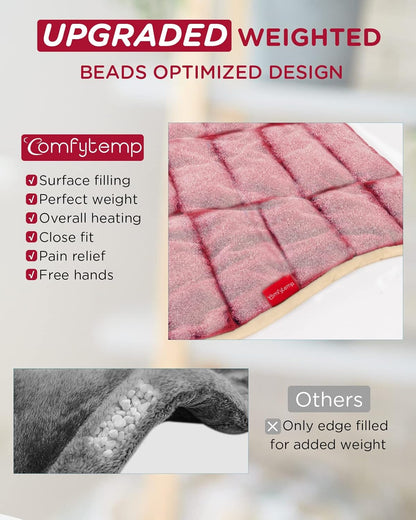 Heating Pad for Neck and Shoulders and Back, Comfytemp Weighted Electric Heat Pad for Pain Relief, 2.6lb Large Heated Wrap, 9 Heat Settings, 11 Auto-Off, Women Men Birthday Gifts Red