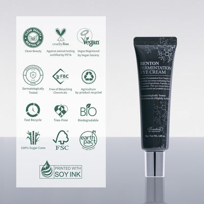 BENTON Fermentation Eye Cream 30g (1.05 oz.) - Galactomyces & Bifida Ferment Anti-Wrinkle Eye Treatment Cream, Dark Circles & Puffiness & Under Eye Bags