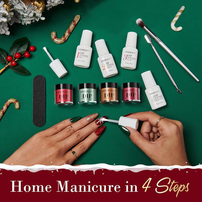 AZUREBEAUTY 31Pcs Dip Powder Nail Kit Red Green Glitter White 20 Colors Acrylic Dipping Powder Liquid Set with Top/Base Coat Activator for French Nails Art DIY Salon Christmas Gift