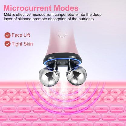 Microcurrent Facial Device, Face Massager Electric Face Lifting, Microcurrent Facial Device for Face and Neck, Best Present for Mother and Companion, Handheld Skin Care Face Toning Device(Pink)