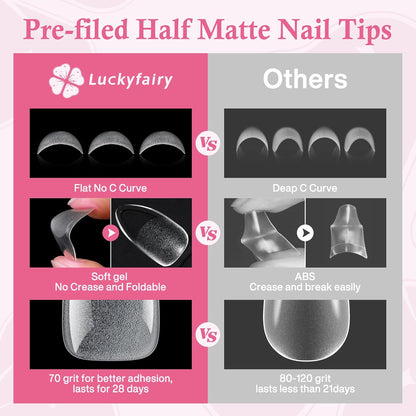 Almond Nail Tips: 240pcs Pointed Almond Soft Gel Nail Tips, Pre-shape Short Nails, Half Matte Full Cover Clear Acrylic Fake Press On Nails for Nail Extension Home Nail Art 12 Sizes Gelly Tips