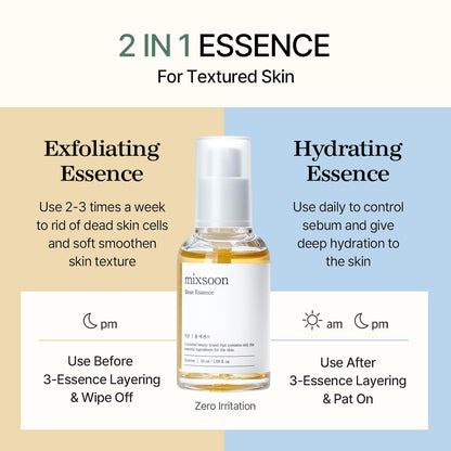 mixsoon Bean Essence 1.01 Fl.Oz. / 30ml (Pack of 1) Exfoliating Hydrating Korean Skin Care Hyaluronic Acid Serum Korean Glass Skin Care