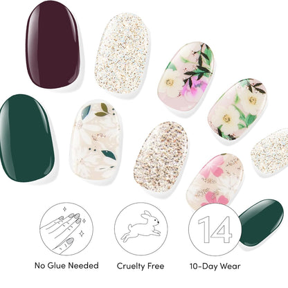 Dashing Diva Gloss Nail Strips Bundle - The Winter Florals Collection- Baby Bouquet & Magnolia Vine - UV Free, Chip Resistant, Long Lasting Gel Stickers - Contains 2 Sets