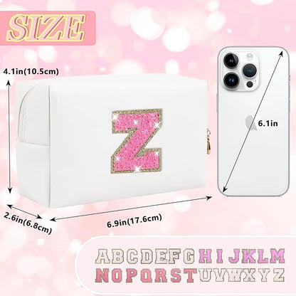 Initial letter patch makeup bag,