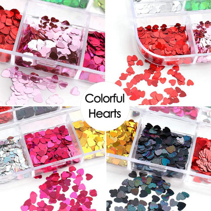 3D Heart Nail Glitter Sequins Heart Nail Art Stickers Decals Nail Art Supplies Heart Glitter nail Flakes Holographic Confetti Nail Glitters for Acrylic Nails Designs Makeup DIY Decoration