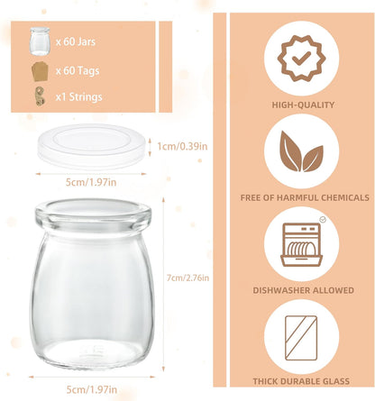 Mini Pudding Jars 60Pack, 3.4 oz Glass Favor Jar with Lids, Candle jars,Yogurt Containers with Lids, Mason Jar,Bath Salt Jars Wedding Favors Honey Pot