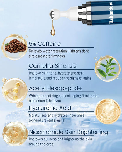 Caffeine Eye Cream and 24K Gold Eye Mask (20 pcs): Under Eye Serum for Dark Circles and Puffiness Eye Care Eye Serum Anti Aging with 360° Massage Ball Reduce Eye Bags, Wrinkles and Fine Lines