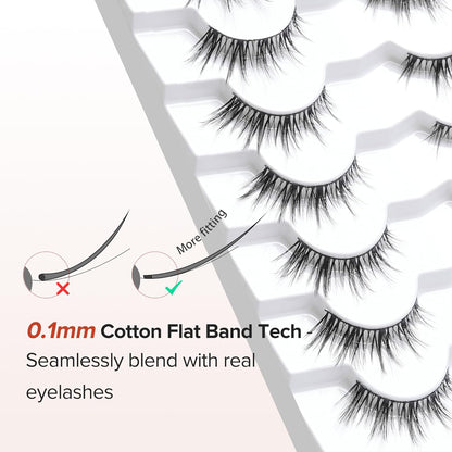 Manga Lashes Wispy 14mm False Eyelashes Natural Look Cat Eye Lashes Strips 0.1mm Thin Band Anime Eyelash 3D Volume Manhua Lash Pack C Curl Eyelashes 7 Pair Siligli
