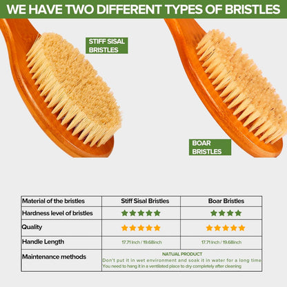 ICANdOIT-19.68Inch Natural Boar Bristles Anti-Slip Extra Long Handle Bath Brush,Bent Handle Shower Scrubber for Exfoliating,Shower Back Brush,Exfoliation Set with Pumice Stone (1 Pack)