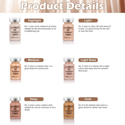 BB Facial Glow Serum Starter Kit Hyaluronic Acid Essence Foundation Skin Care Kit 0.27oz 6 Vials, Combined With Niacinamide and Peptides To Brighten Skin Tone Anti-Aging Foundation 6-Color(Multicolo)