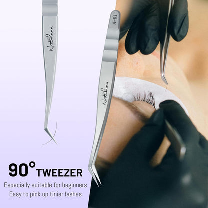 High Precision Lash Tweezers for Individual and Volume Eyelash Extensions Premium Stainless Steel Curved Fiber Tip Professional Isolation Tweezer