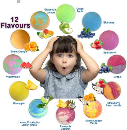 Bath Bombs for Kids with Surprise Inside, 12 Bubble Bath Fizzies with Jungle Animal Toys. Moisturizing, Gentle & Kids Safe, Rainbow Spa Bath Fizz, Birthday Gifts for Boys, Girls