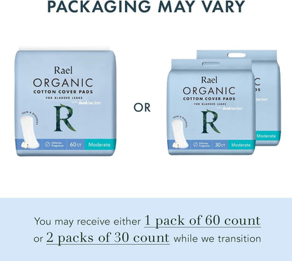 Rael Incontinence Pads for Women, Organic Cotton Cover, Postpartum Essential, Heavy Absorbency, Bladder Control, 4-Layer Core with Leak Guard Technology, Long Length (Moderate, 60 Count)