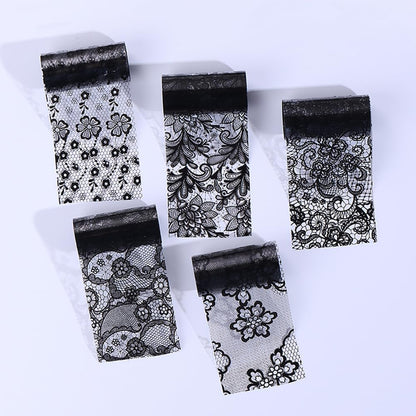 Lace Nail Art Foil Transfer Stickers Black White Flower Foil Transfers Decals Nail Supplies Starry Sky Lace Flowers Nail Foils Nail Art Adhesive Transfer Foils Sticker for Women Girls Manicure Tips