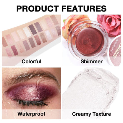 evpct Single Cream Eye Shadow Palette Pot Makeup for Older Women, Purity Pearl Translucent Shimmer Glitter Metallic Monochrome Cream to Powder Eyeshadow Palette Eye Brightener, Waterproof Blendable