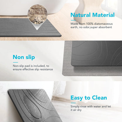 Quick Dry Stone Bath Mat for Bathroom Non Slip Diatomaceous Earth Shower Bath Mat, Magic Super Absorbent Diatomite Stone Water Absorbing Bathmat Bathroom Shower Floor Mat Grey