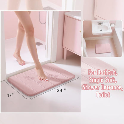 Yimobra Pink Bath Mat 24x17 Inch, Super Soft Absorbent Memory Foam Bathroom Rug Non Slip, Quick Dry, Machine Washable Floor Carpet for Tub Shower, Home Decor Accessories