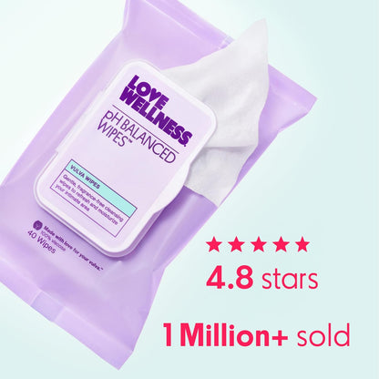 Love Wellness pH Balancing Wipes for Women | Feminine Hygiene for Cleansing with Aloe Vera | Fragrance-Free Intimate Health | Moisturizing, Soothing & Calming for Sensitive Skin | Travel Size | 2-Pack