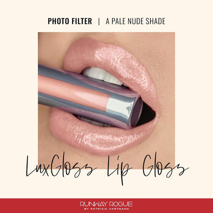 Runway Rogue LuxGloss Lip Gloss, High-Pigment Shimmery Pale-Nude Lip Gloss, ‘Photo Filter’