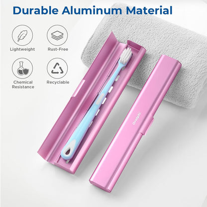 Aluminum Toothbrush Travel Case, Portable Travel Toothbrush Holder, Durable Manual Toothbrush Box Container for Traveling, Bathroom, Camping, Business Trip-Pink