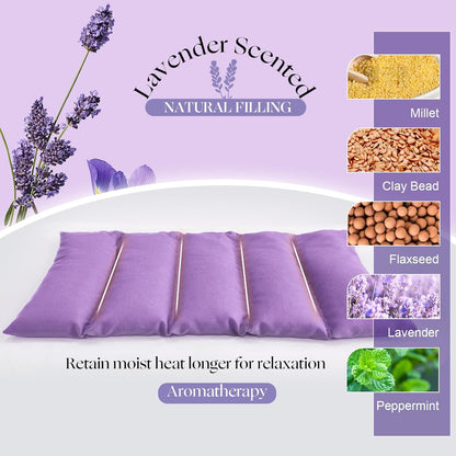 Microwavable Heating Pad with Washable Cover 13x7 Inch Flaxseed Microwave Hot Pack, Lavender Scent, Moist Warm Compress for Relaxation, Non-Electric & Portable