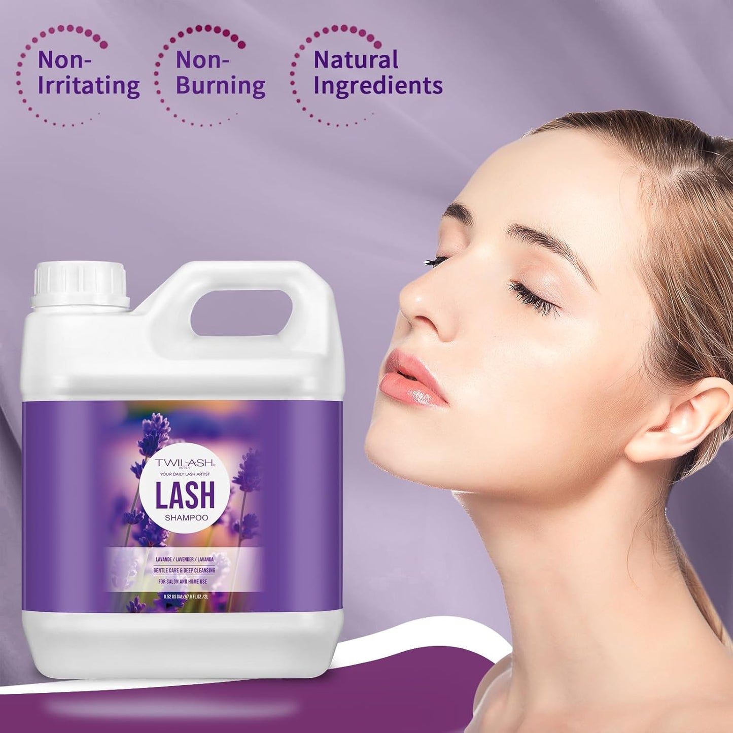 Lash Shampoo Bulk, Eyelash Cleanser for Extensions 2 Liters, Safe Makeup Remover, Non-irritating or Burning Eyelid Foaming Cleanser for Professional Salon and Home Use (Lavender-2L)