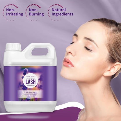 Lash Shampoo Bulk, Eyelash Cleanser for Extensions 2 Liters, Safe Makeup Remover, Non-irritating or Burning Eyelid Foaming Cleanser for Professional Salon and Home Use (Lavender-2L)