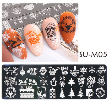 6 Pcs Xmas Christmas Snowflake Nail Stamper Kit with 1 Stamper 1 Scraper, DIY Nail Art Stencil Plates Set