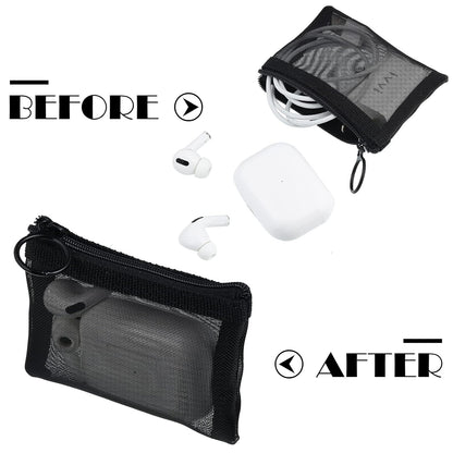 Frienda 10 Pcs Small Mesh Bags with Zipper Mini Zipper Mesh Bags Nylon Cosmetic Coin Purse Pouches Portable Reusable Storage Pouch with Keychain for Women Home Travel(3 x 4 Inch,Black)