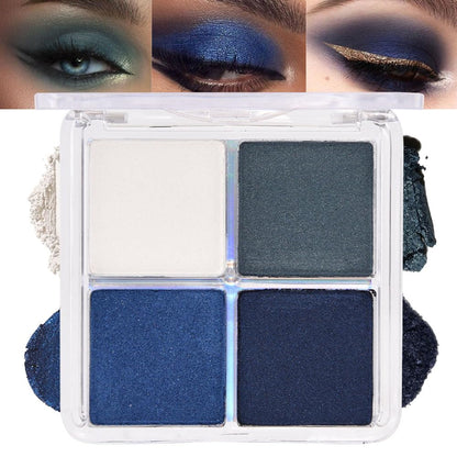 evpct Eyeshadow Quad Palette, White Cyan Royal Dark Blue Green Glitter Shimmer Metallic Matte High Pigment Mini Eye Shadow Palette Makeup for older Women, Smudge Proof Vegan Cruelty-free Night Mayhemt