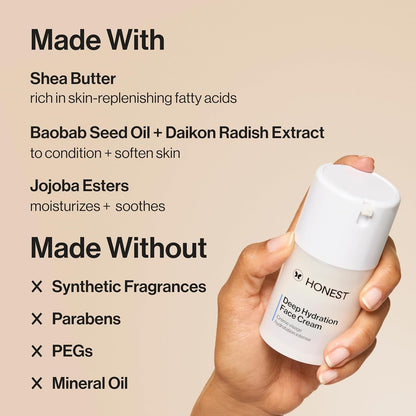 Honest Beauty Deep Hydration Face Cream for Dry Skin | Hydrates + Supports Natural Moisture Barrier | Hypoallergenic + Gentle for Sensitive Skin | 1.7 fl oz