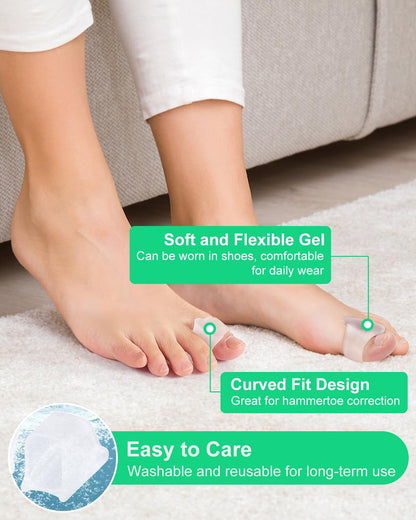 10Pcs Hammer Toe Corrector Straighteners for Women and Men Curled Toes, Crooked, Claw, Hammertoe, Soft Gel Toe Splints for Straightening, Clear Bunion Spacer Separators (Large)