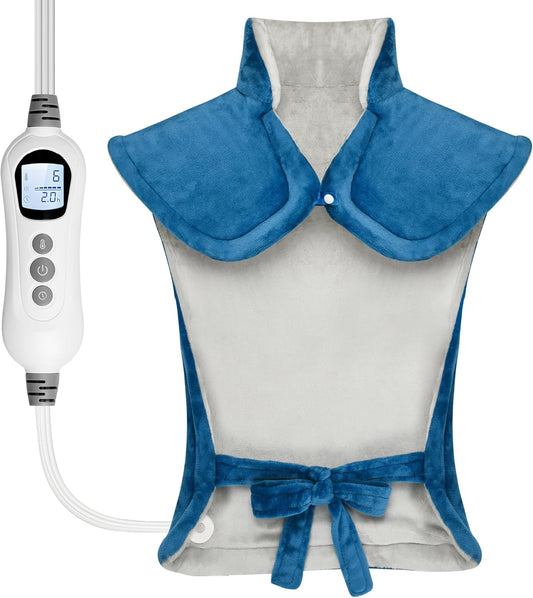 Heating Pad for Neck Shoulder and Back, Fathers Day Dad Gifts, Deeper Pain Relief and Fast Heating Weighted Heat Wrap, Birthday Gifts for Mom Men Dad Wife, ETL Certified, Blue