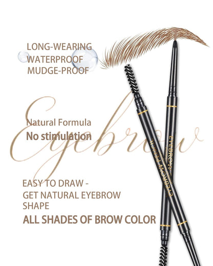 Medium Brown Eye Brow Pencils for Women, 6Pcs Waterproof Eyebrow Pencil, 1.5mm Micro-Fine Tip & Spiral Brush with Brow Razors Perfect for Creating a Natural and Delicate Eyebrow Look Makeup