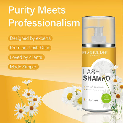 Isla & Fontane Lash Shampoo Bulk – Multi-Scent Series – 17 fl oz / 500ml | Gentle Eyelash Cleanser for Lash Extensions | Non-Irritating | Professional Lash Bath Foam For Salon And Home Use (Chamomile)