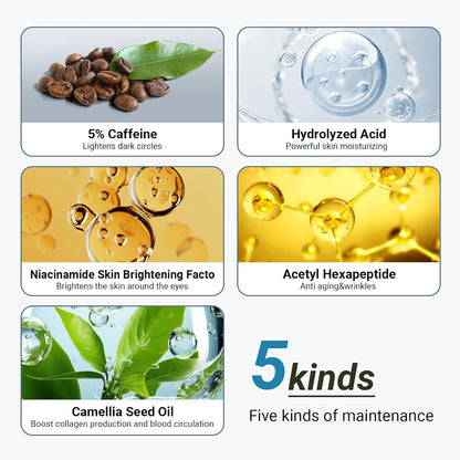 5% Caffeine Peptide Eye Serum, Under Eye Roller Cream for Dark Circles, Puffiness, Bags Under Eyes - 360° Massage Ball Cream for Wrinkles, Fine Lines and Firming (Dark Blue)